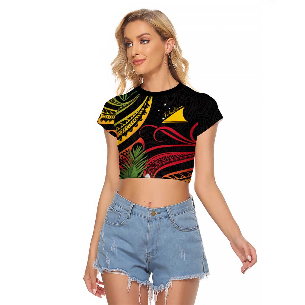 Personalised Tokelau Tropical Flowers Raglan Cropped T Shirt Reggae Polynesian Art Vibe LT9 Female Reggae - Polynesian Pride
