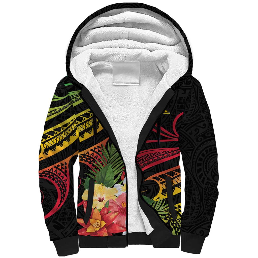 Personalised Tokelau Tropical Flowers Sherpa Hoodie Reggae Polynesian Art Vibe LT9 Unisex Reggae - Polynesian Pride