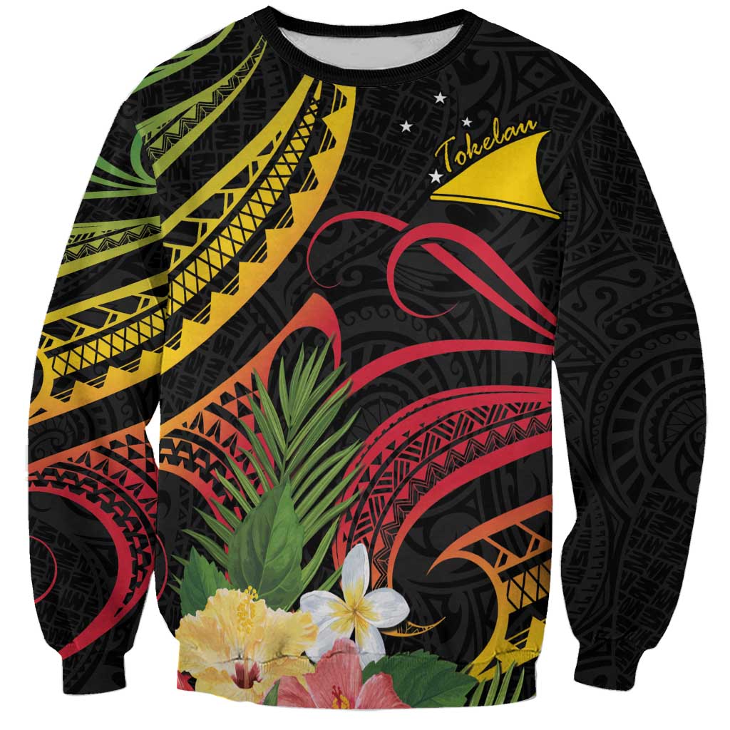 Personalised Tokelau Tropical Flowers Sweatshirt Reggae Polynesian Art Vibe LT9 Unisex Reggae - Polynesian Pride