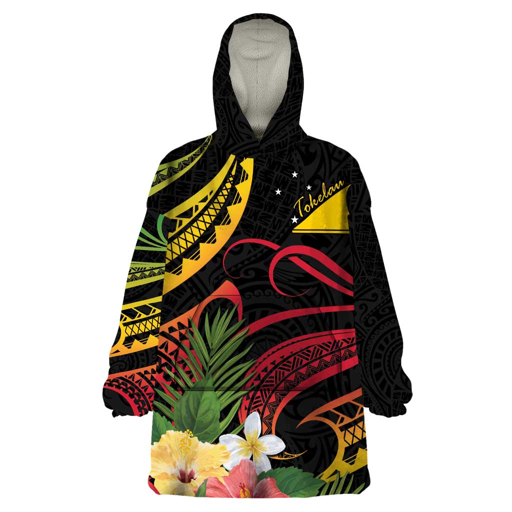 Personalised Tokelau Tropical Flowers Wearable Blanket Hoodie Reggae Polynesian Art Vibe LT9 One Size Reggae - Polynesian Pride