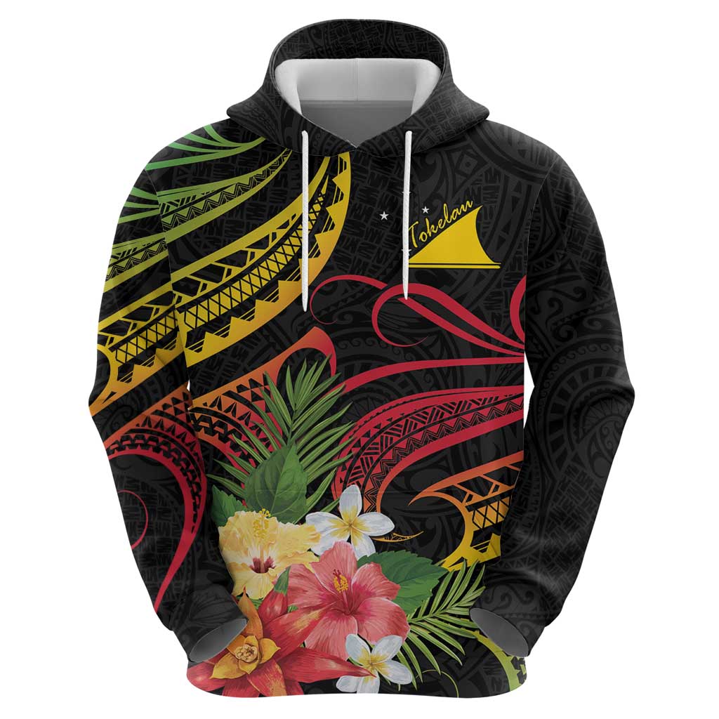 Personalised Tokelau Tropical Flowers Zip Hoodie Reggae Polynesian Art Vibe