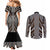 Brown Tongan Polynesian Tribal Couples Matching Mermaid Dress and Long Sleeve Button Shirt - Polynesian Pride