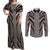 Brown Tongan Polynesian Tribal Couples Matching Off Shoulder Maxi Dress and Long Sleeve Button Shirt - Polynesian Pride