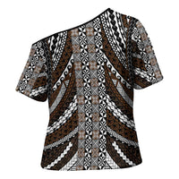 Brown Tongan Polynesian Tribal Cross Shoulder Shirt - Polynesian Pride