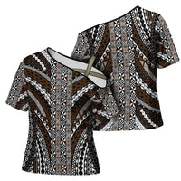 Brown Tongan Polynesian Tribal Cross Shoulder Shirt - Polynesian Pride