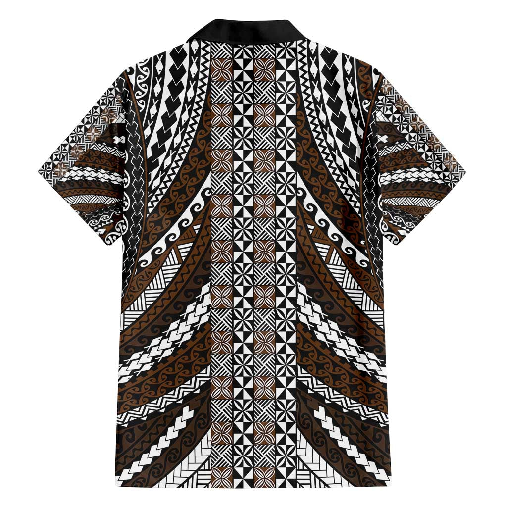 Brown Tongan Polynesian Tribal Family Matching Off Shoulder Short Dress and Hawaiian Shirt - Polynesian Pride