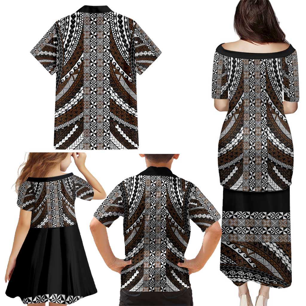 Brown Tongan Polynesian Tribal Family Matching Puletasi and Hawaiian Shirt - Polynesian Pride
