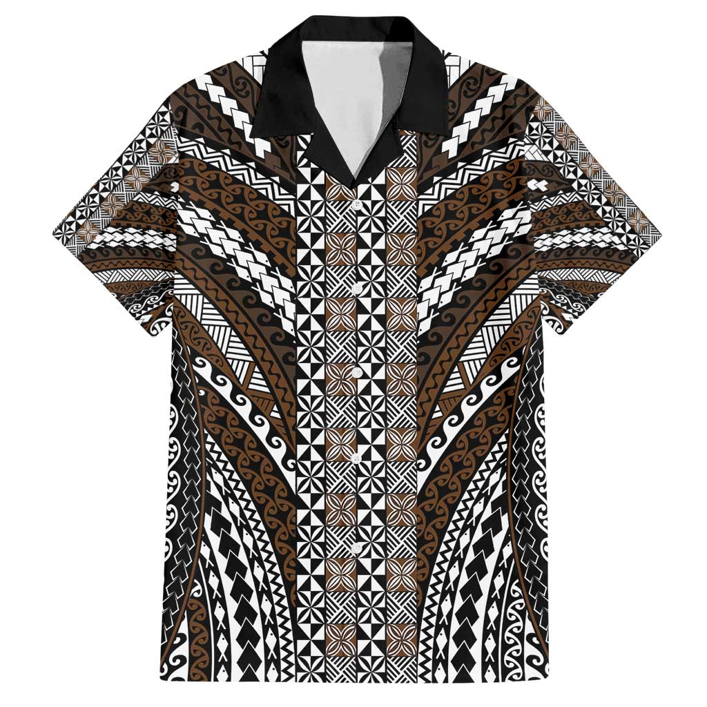 Brown Tongan Polynesian Tribal Family Matching Puletasi and Hawaiian Shirt - Polynesian Pride