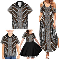 Brown Tongan Polynesian Tribal Family Matching Summer Maxi Dress and Hawaiian Shirt - Polynesian Pride
