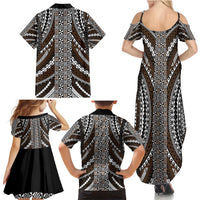 Brown Tongan Polynesian Tribal Family Matching Summer Maxi Dress and Hawaiian Shirt - Polynesian Pride