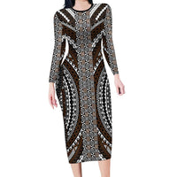 Brown Tongan Polynesian Tribal Long Sleeve Bodycon Dress - Polynesian Pride