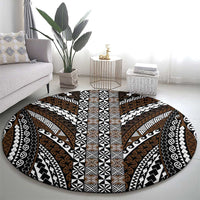 Brown Tongan Polynesian Tribal Round Carpet - Polynesian Pride