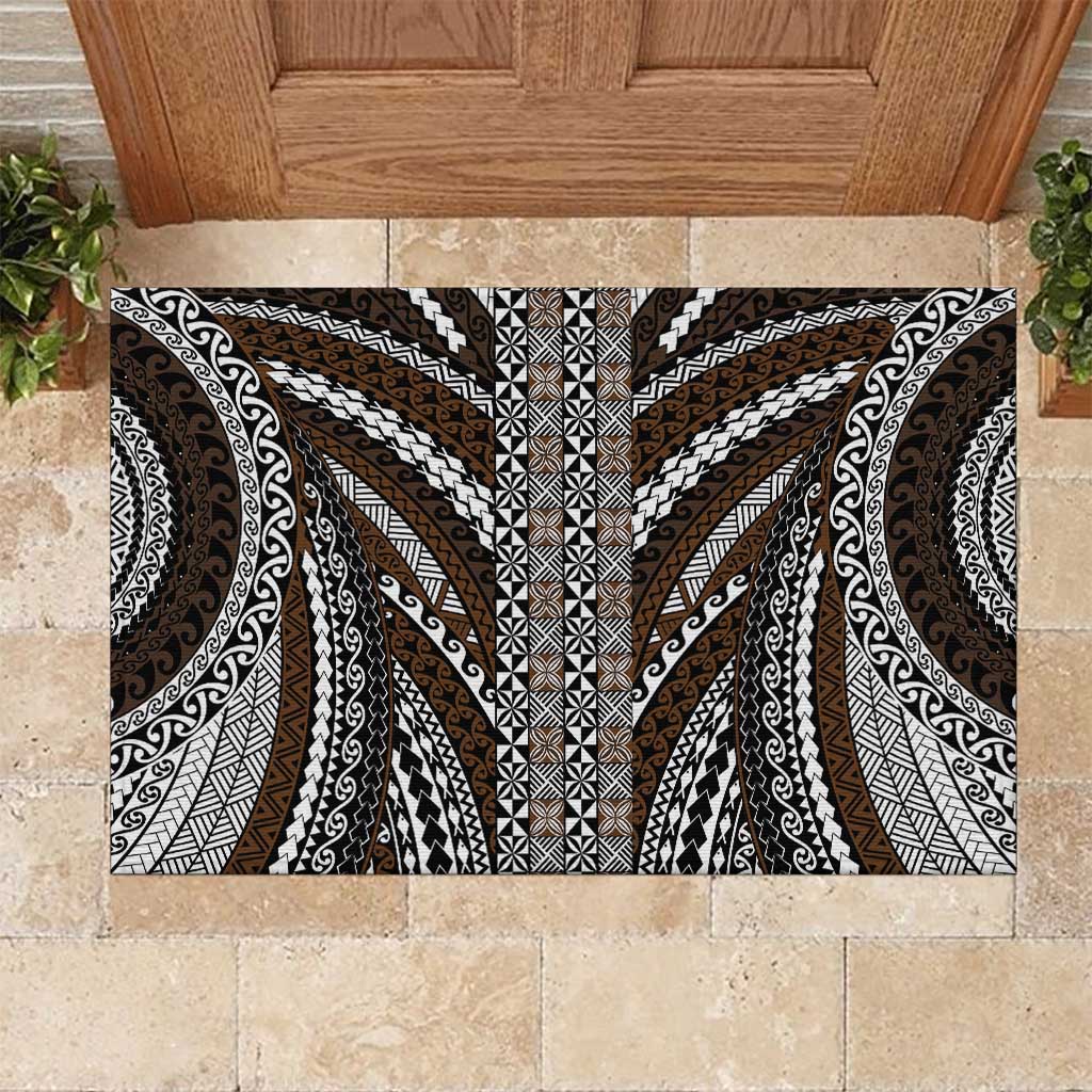 Brown Tongan Polynesian Tribal Rubber Doormat - Polynesian Pride