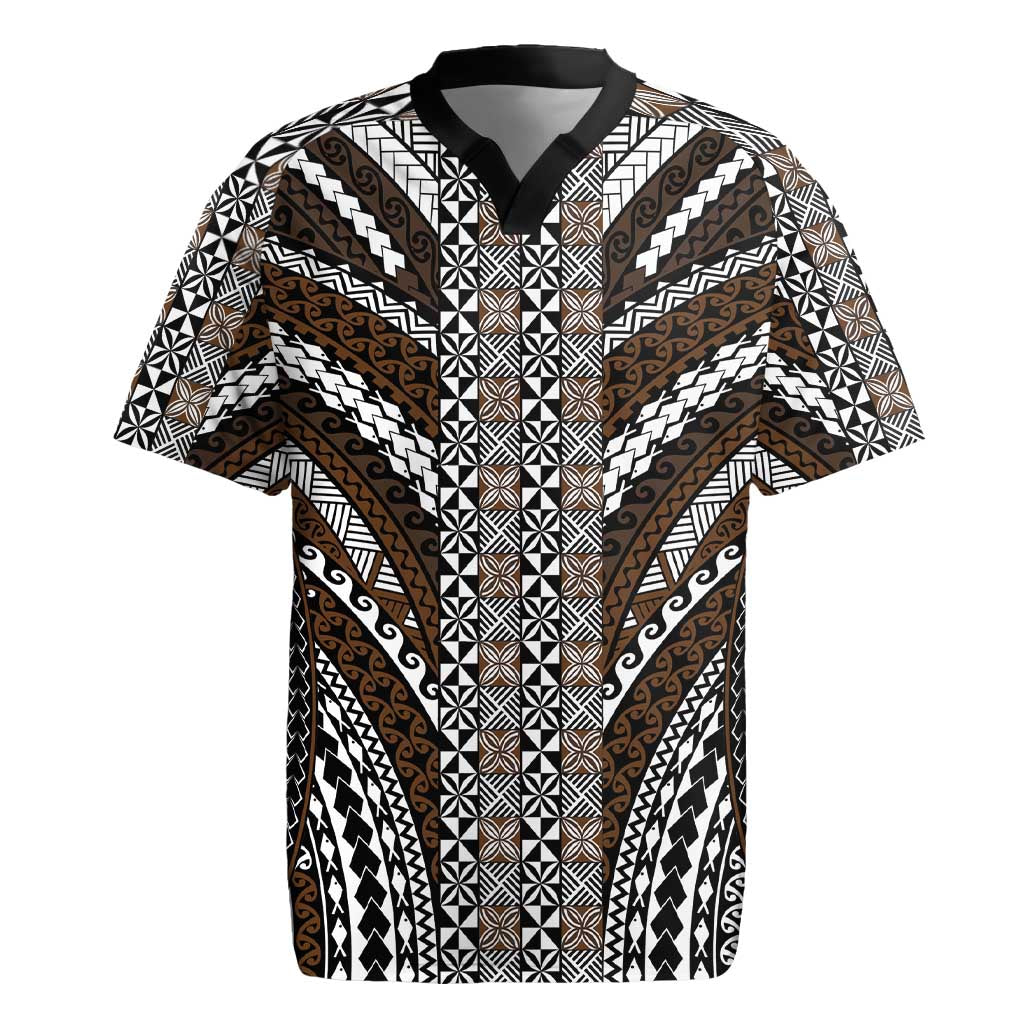 Brown Tongan Polynesian Tribal Rugby Jersey - Polynesian Pride
