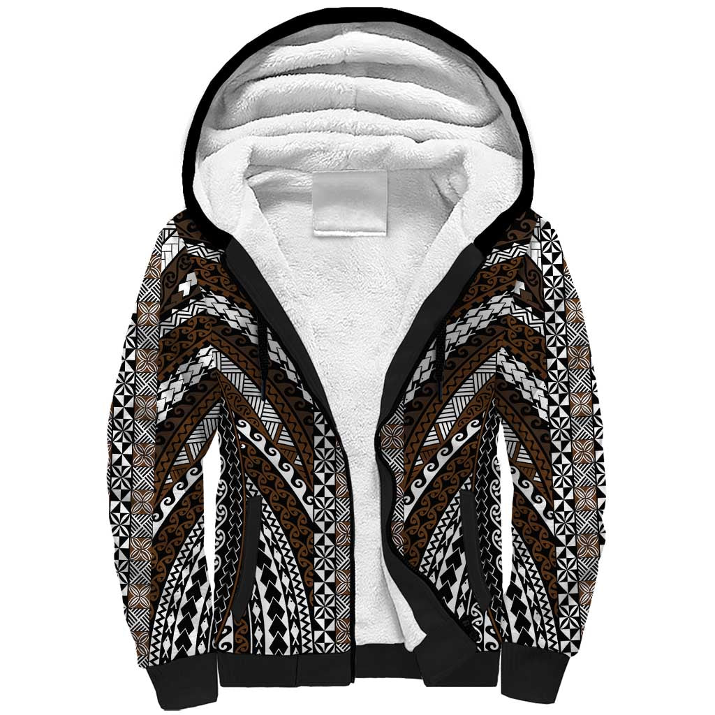 Brown Tongan Polynesian Tribal Sherpa Hoodie - Polynesian Pride