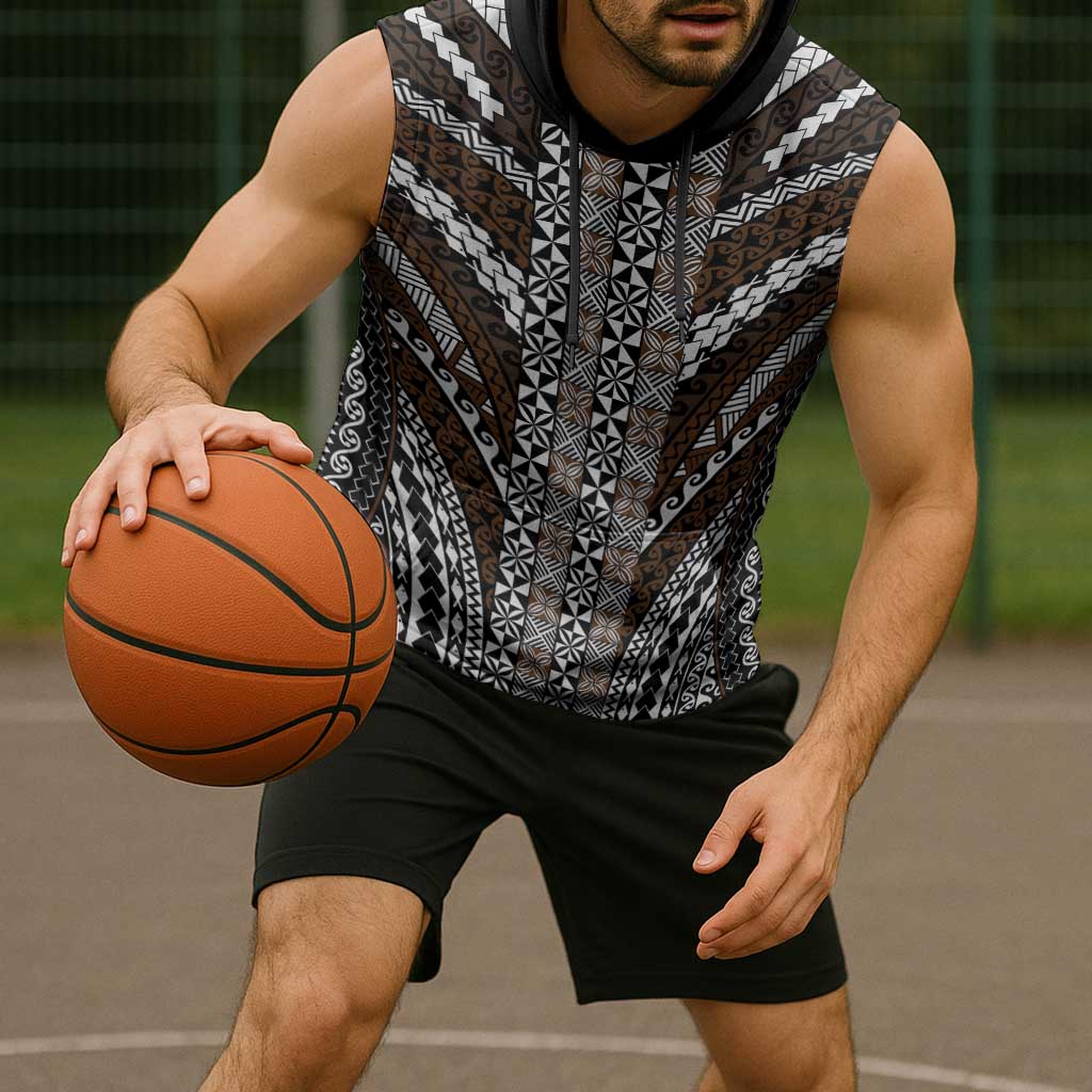 Brown Tongan Polynesian Tribal Sleeveless Hoodie - Polynesian Pride