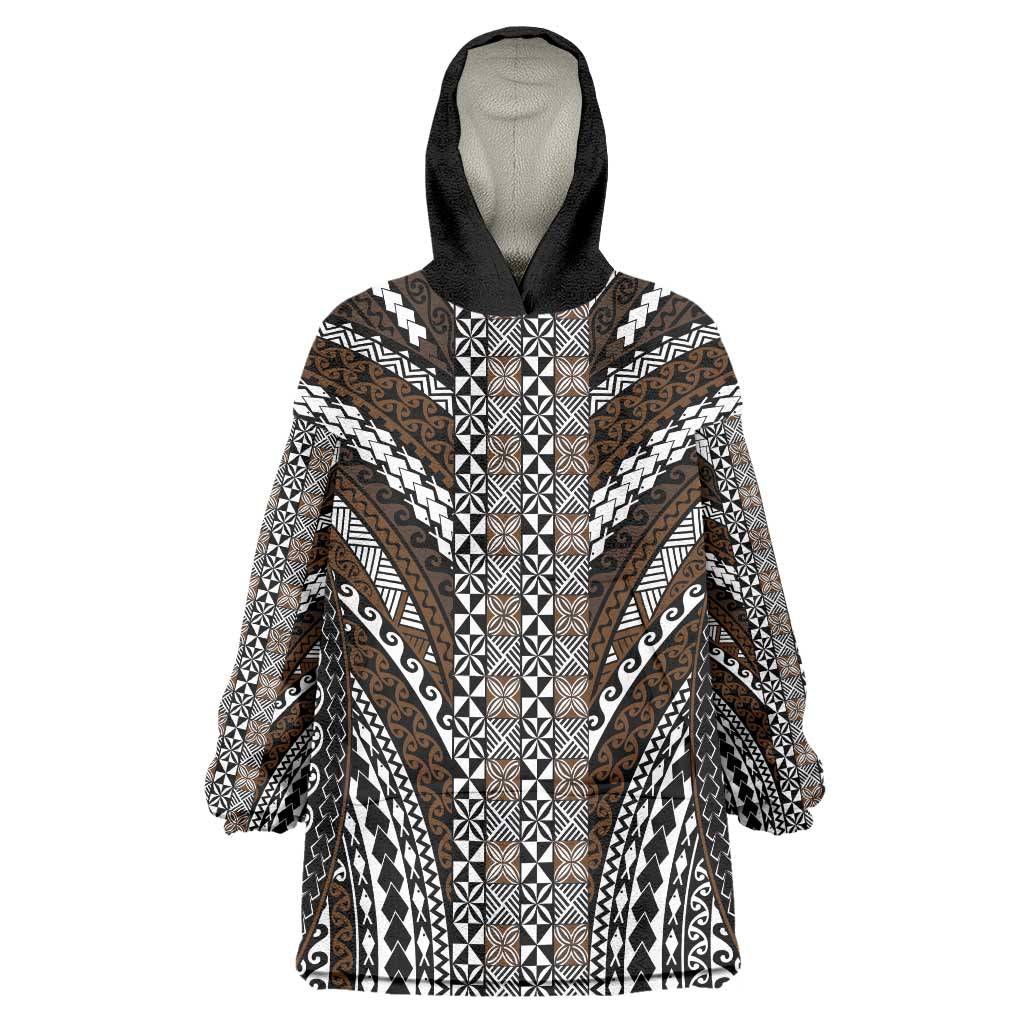 Brown Tongan Polynesian Tribal Wearable Blanket Hoodie - Polynesian Pride