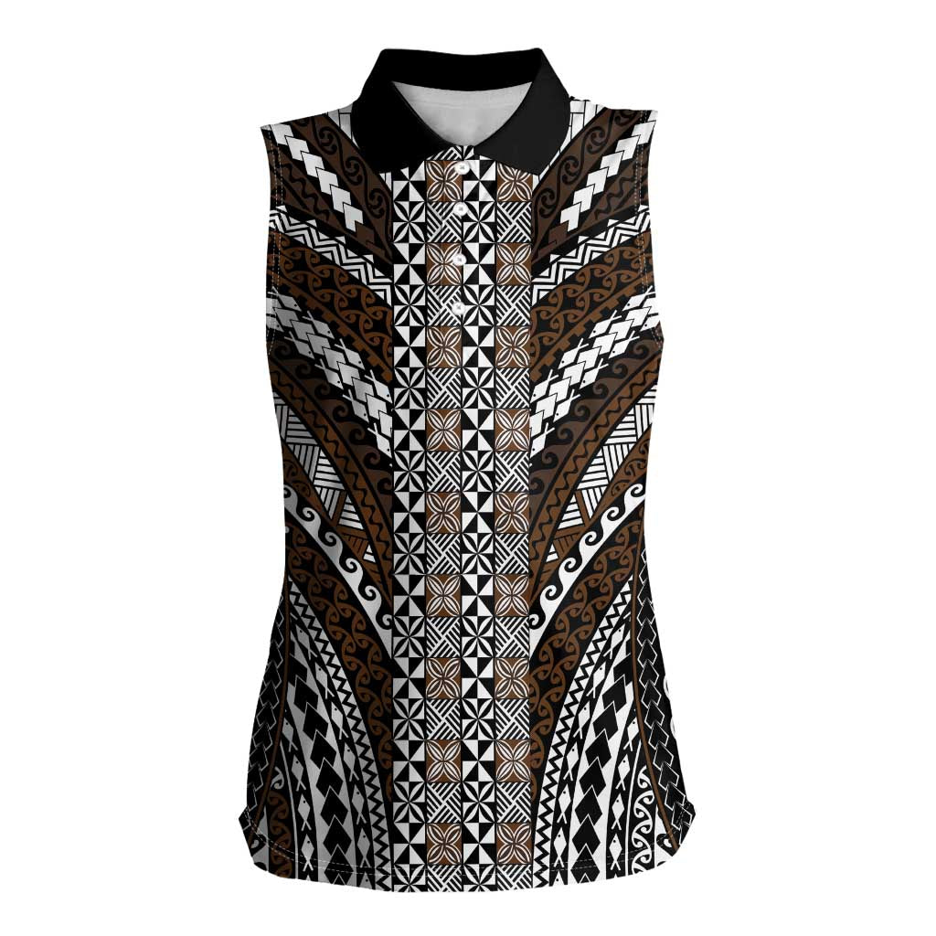 Brown Tongan Polynesian Tribal Women Sleeveless Polo Shirt - Polynesian Pride