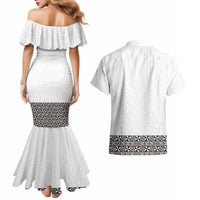 Light Gray Tongan Polynesian Tribal Couples Matching Mermaid Dress and Hawaiian Shirt - Polynesian Pride