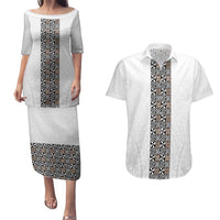 Light Gray Tongan Polynesian Tribal Couples Matching Puletasi and Hawaiian Shirt - Polynesian Pride