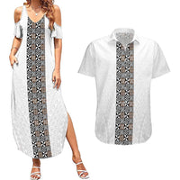 Light Gray Tongan Polynesian Tribal Couples Matching Summer Maxi Dress and Hawaiian Shirt - Polynesian Pride