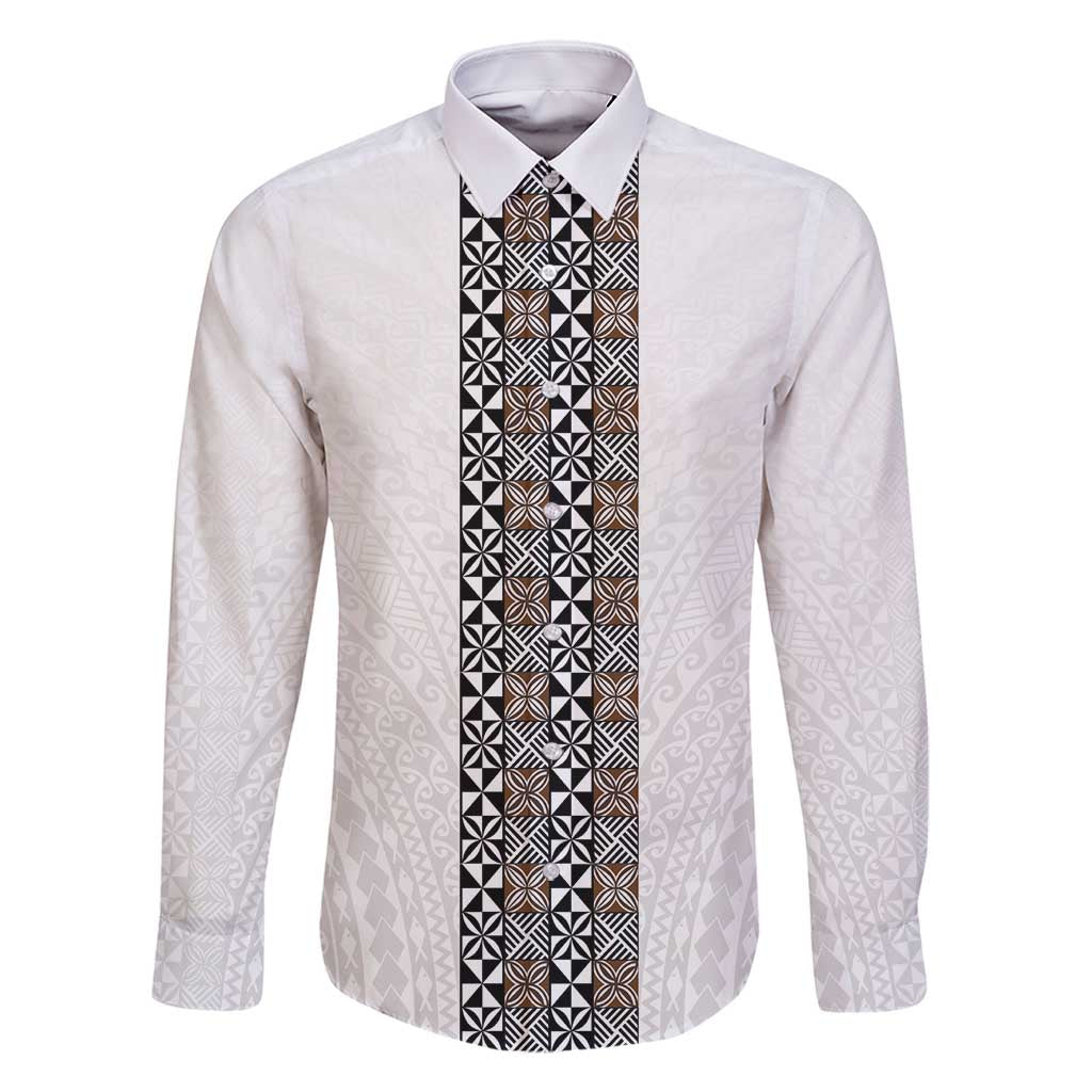 Light Gray Tongan Polynesian Tribal Family Matching Long Sleeve Bodycon Dress and Hawaiian Shirt - Polynesian Pride