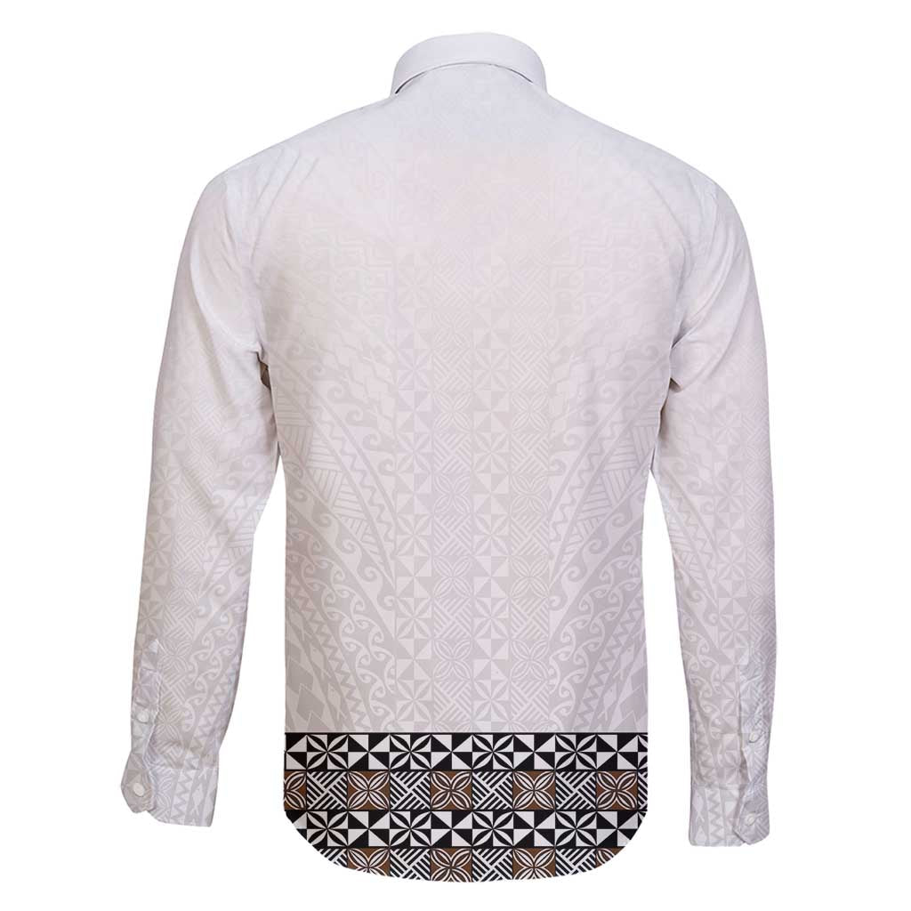 Light Gray Tongan Polynesian Tribal Family Matching Long Sleeve Bodycon Dress and Hawaiian Shirt - Polynesian Pride