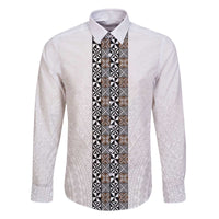 Light Gray Tongan Polynesian Tribal Family Matching Off The Shoulder Long Sleeve Dress and Hawaiian Shirt - Polynesian Pride