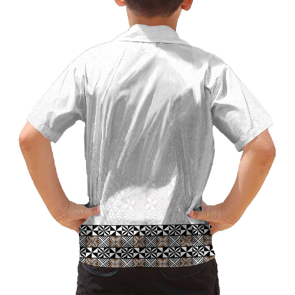 Light Gray Tongan Polynesian Tribal Family Matching Off Shoulder Short Dress and Hawaiian Shirt - Polynesian Pride