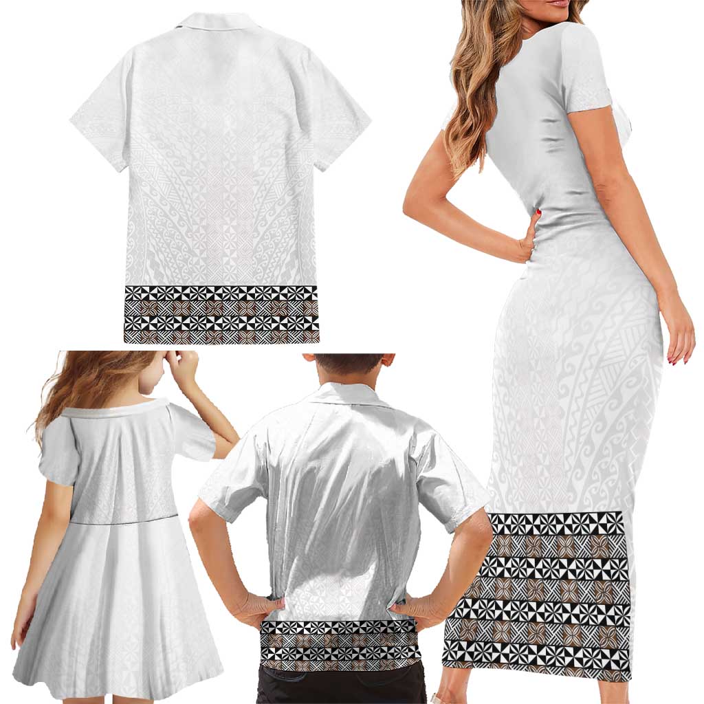 Light Gray Tongan Polynesian Tribal Family Matching Short Sleeve Bodycon Dress and Hawaiian Shirt - Polynesian Pride