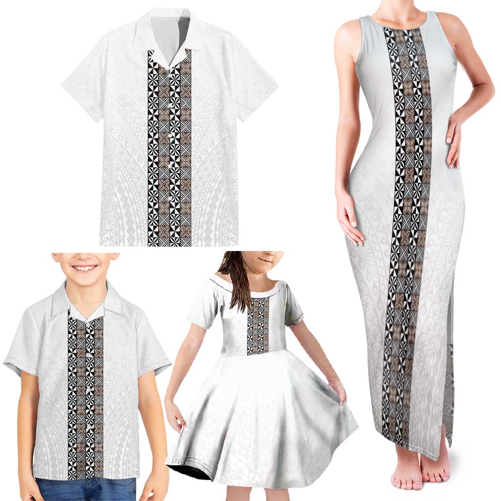 Light Gray Tongan Polynesian Tribal Family Matching Tank Maxi Dress and Hawaiian Shirt - Polynesian Pride