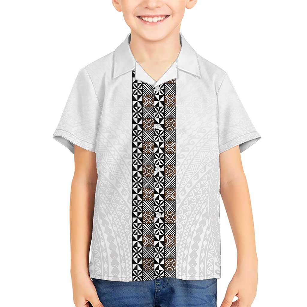 Light Gray Tongan Polynesian Tribal Kid Hawaiian Shirt - Polynesian Pride
