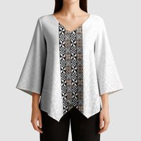 Light Gray Tongan Polynesian Tribal Kimono Sleeve Blouse - Polynesian Pride