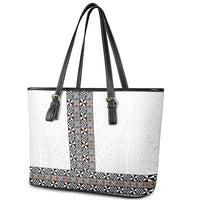 Light Gray Tongan Polynesian Tribal Leather Tote Bag - Polynesian Pride