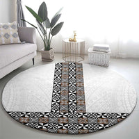 Light Gray Tongan Polynesian Tribal Round Carpet - Polynesian Pride