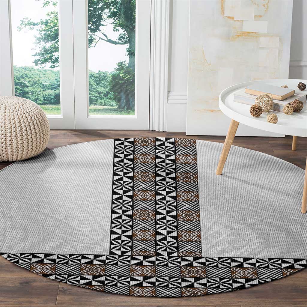 Light Gray Tongan Polynesian Tribal Round Carpet - Polynesian Pride
