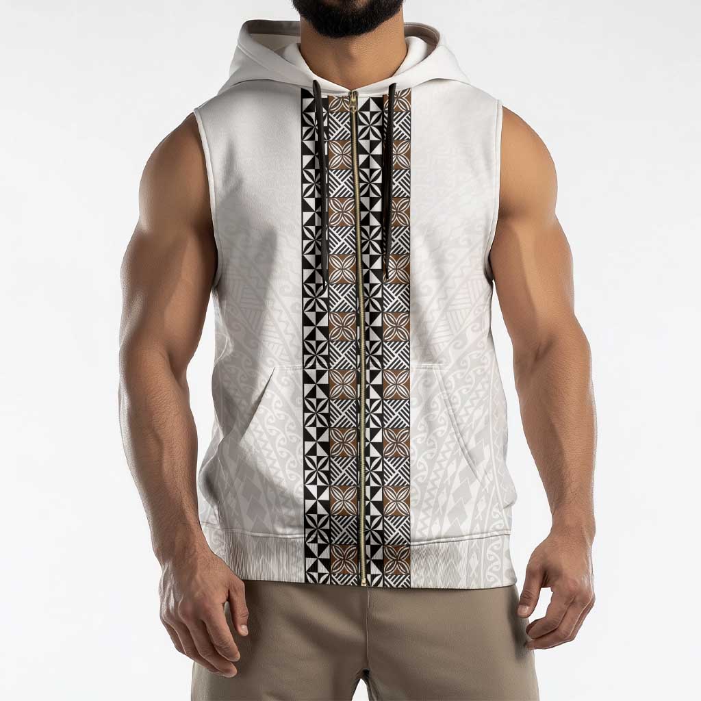 Light Gray Tongan Polynesian Tribal Sleeveless Zip Hoodie - Polynesian Pride