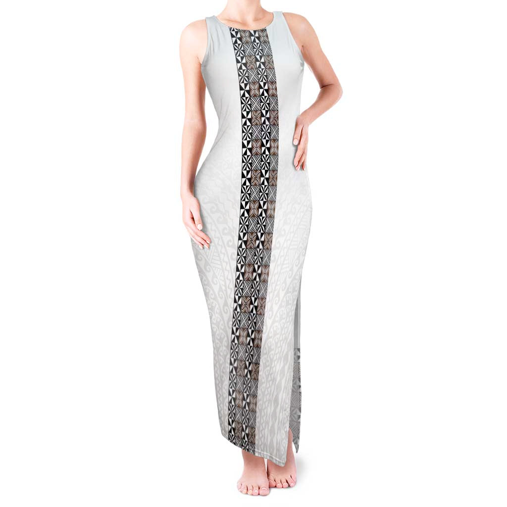 Light Gray Tongan Polynesian Tribal Tank Maxi Dress - Polynesian Pride