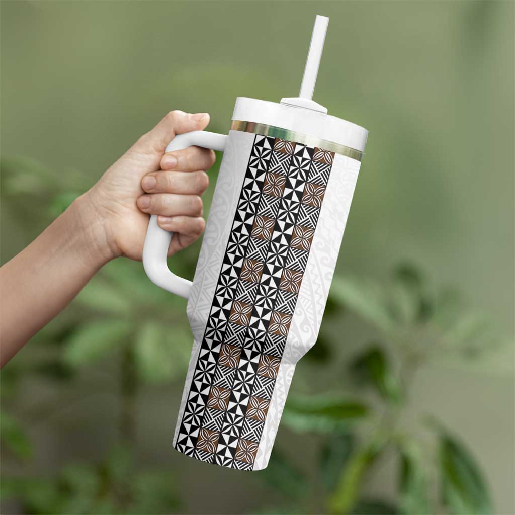 Light Gray Tongan Polynesian Tribal Tumbler With Handle - Polynesian Pride