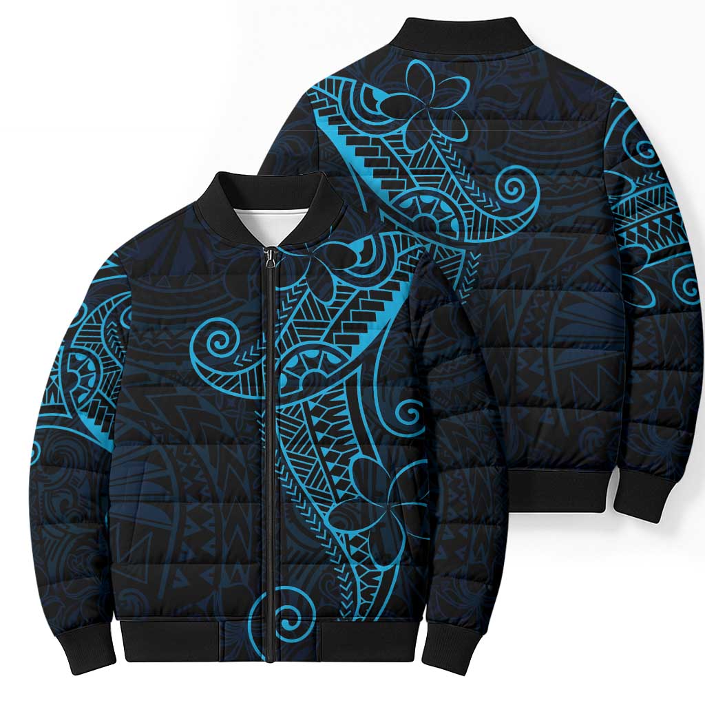 Black Blue Polynesian Tribal Bomber Puffer Jacket - Polynesian Pride