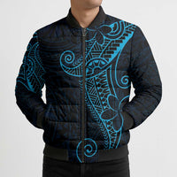 Black Blue Polynesian Tribal Bomber Puffer Jacket - Polynesian Pride