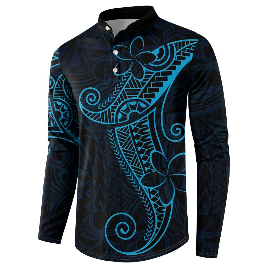 Black Blue Polynesian Tribal Button Sweatshirt - Polynesian Pride