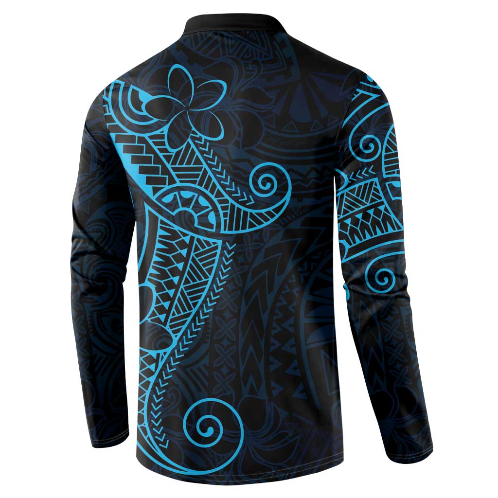Black Blue Polynesian Tribal Button Sweatshirt - Polynesian Pride