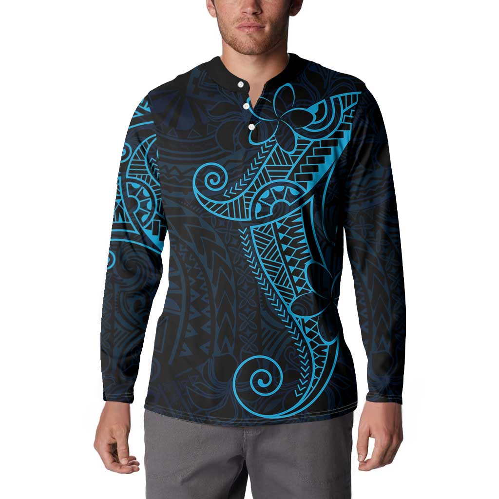 Black Blue Polynesian Tribal Button Sweatshirt - Polynesian Pride