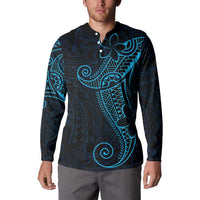 Black Blue Polynesian Tribal Button Sweatshirt - Polynesian Pride