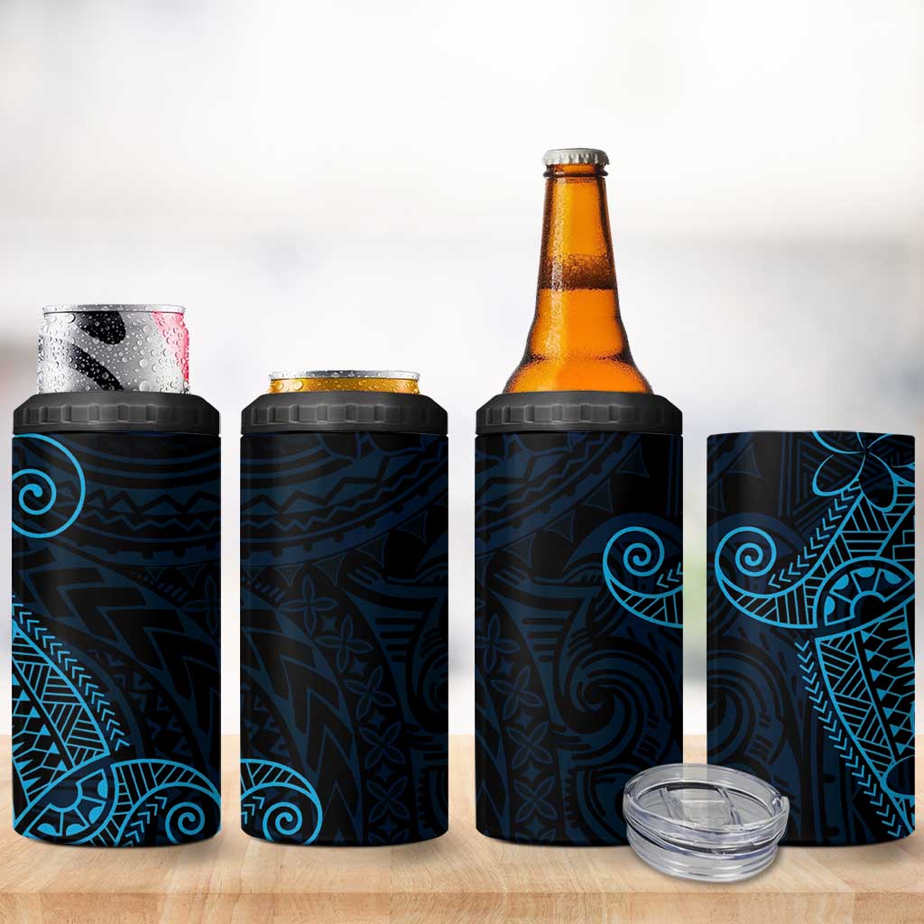 Black Blue Polynesian Tribal 4 in 1 Can Cooler Tumbler - Polynesian Pride