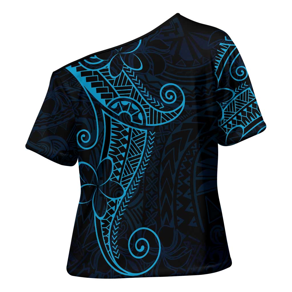 Black Blue Polynesian Tribal Cross Shoulder Shirt - Polynesian Pride