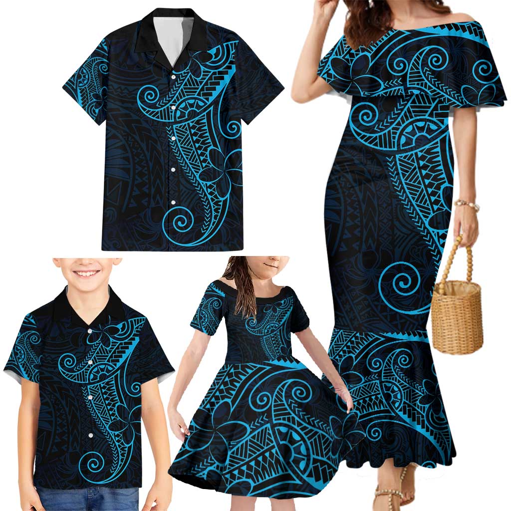 Black Blue Polynesian Tribal Family Matching Mermaid Dress and Hawaiian Shirt - Polynesian Pride