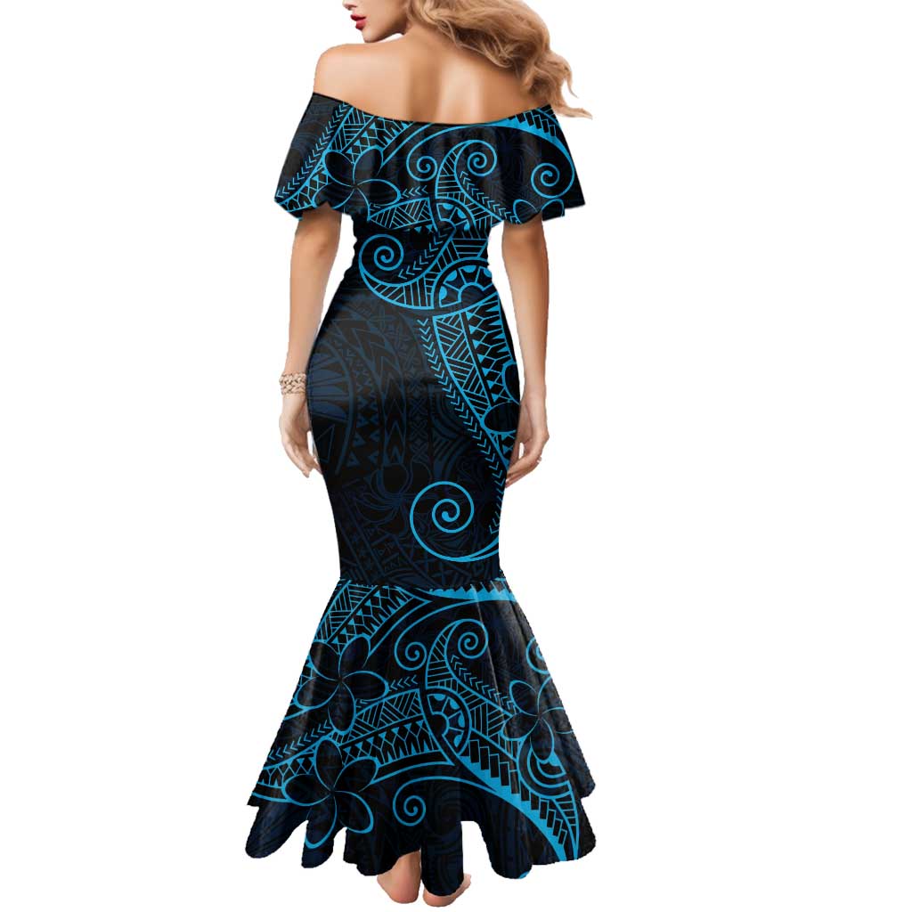 Black Blue Polynesian Tribal Family Matching Mermaid Dress and Hawaiian Shirt - Polynesian Pride