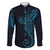 Black Blue Polynesian Tribal Family Matching Off The Shoulder Long Sleeve Dress and Hawaiian Shirt - Polynesian Pride